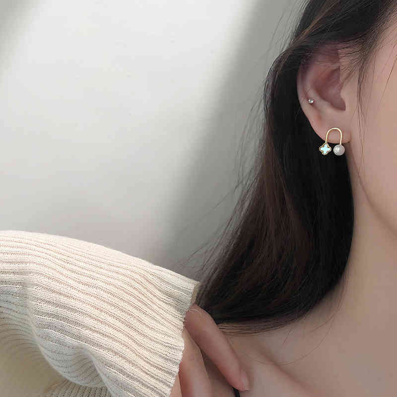 Charms Ear Stud Clip Rings S925 Silver Needle Girl Flower Pearl U-shaped 2021 Cute Net Red Trend Sweet
