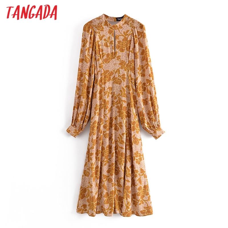 Fashion Women Flowers Print Backless Sleeve Casual Female Long Dress 3H197 210416