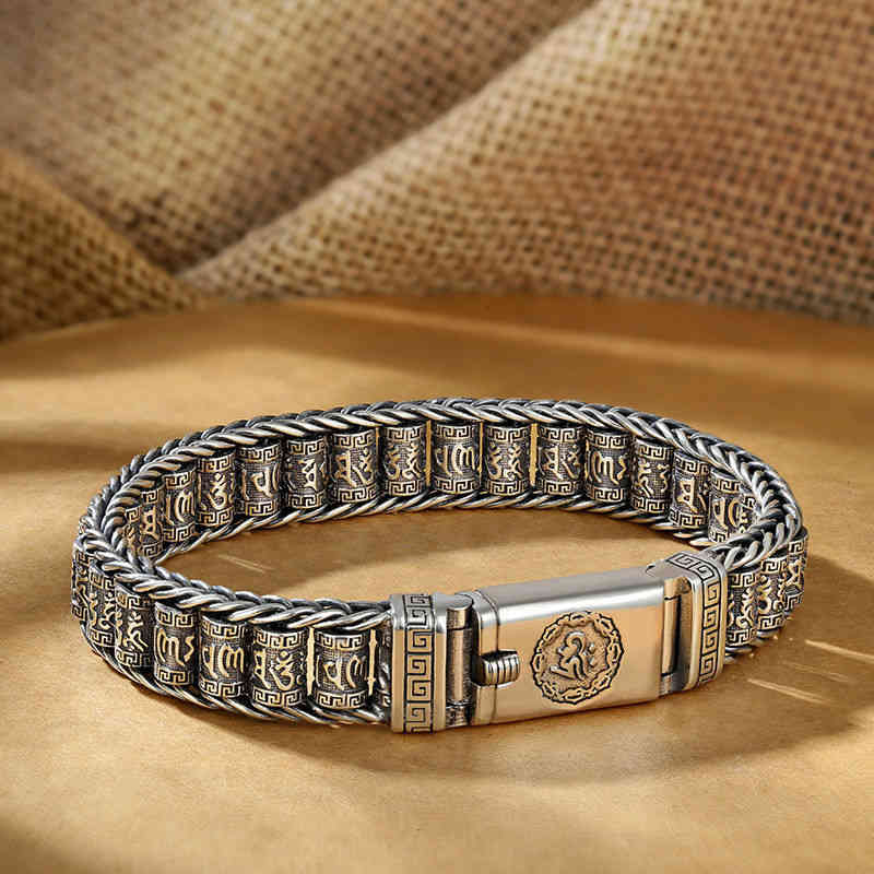 Handmade Creative Passepartout Prayer Wheel Bracelet Men's Sterling Silver Female Transfer Beads Six-Character Mantra Retro
Handmade Creative Passepartout Prayer Wheel Bracelet Men's Sterling Silver Female Transfer Beads Six-Character Mantra Retro