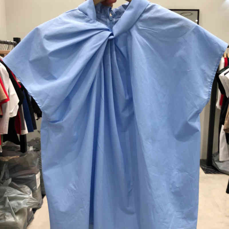 Nomikuma Korean Folds O-neck Women Blouse Tops Causal Sleeveless Solid Blusas Mujer De Moda Summer New Shirt 6G599 210427