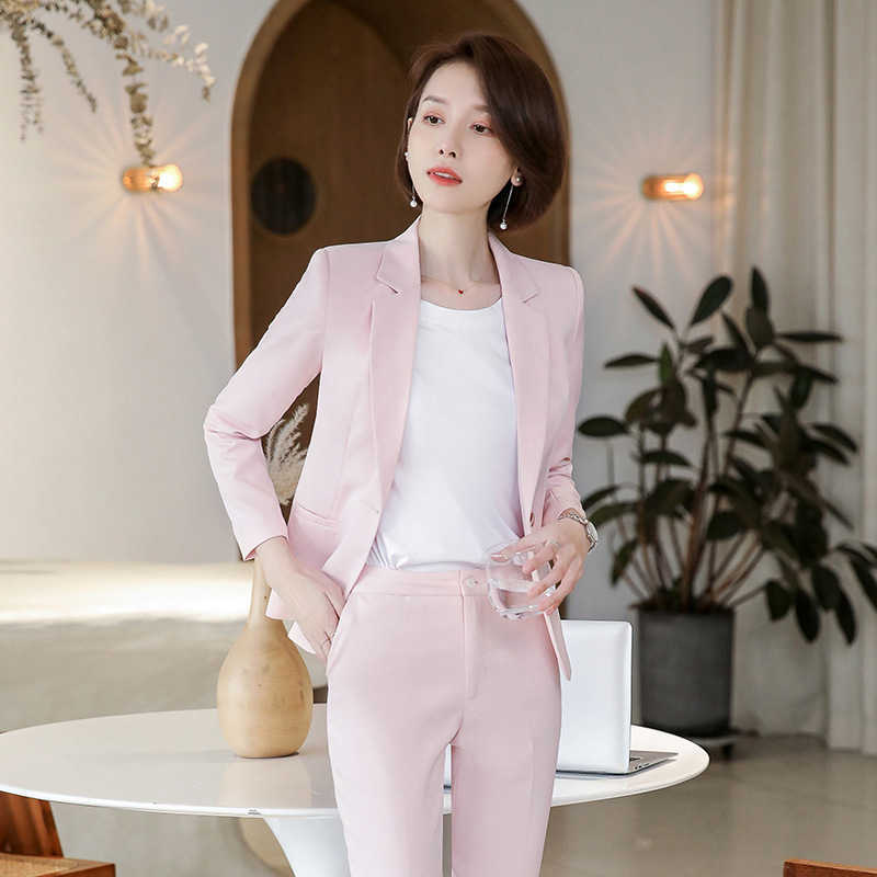 Business office ladies suit Early autumn OL fashion pink blazer women's style Slim pants set two-piece Women's 210527
Business office ladies suit Early autumn OL fashion pink blazer women's style Slim pants set two-piece Women's 210527