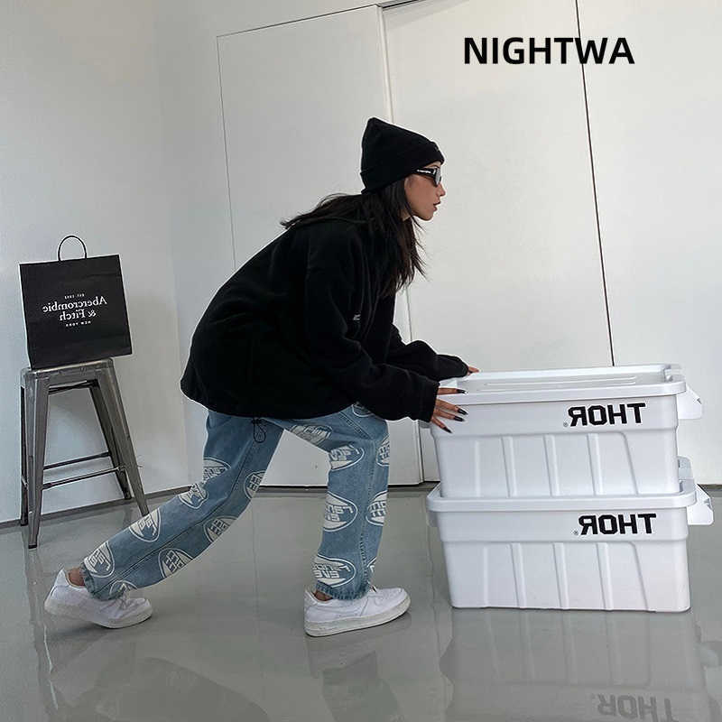 NIGHTWA Summer Vintage Jeans Woman Long Trousers Cowboy Female Loose Streetwear Letter printing High street Harajuku 210922
