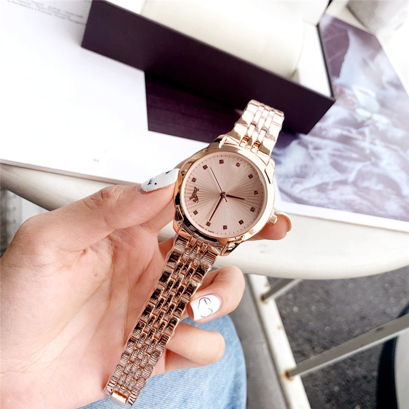 Fashion Brand Watches for Women Lady Gril style steel band Quartz wrist Watch VE25, Rose gold white