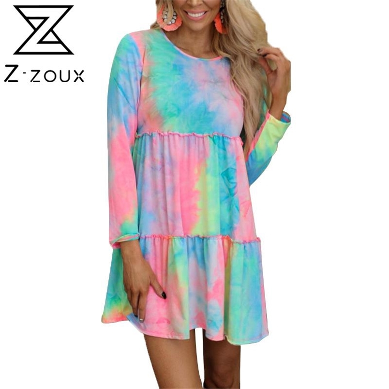 Women Dress Dye Printed Bohemian Long Sleeve Patchwork Mini es Loose Casual Short es Summer Fashion 210513