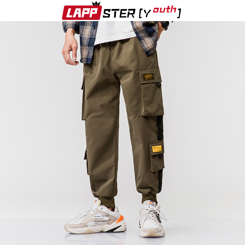 Army Green Cargo Pants Men Mens Japanese Streetwear Ribbon Sweatpants Black Joggers Track Plus Size 210420