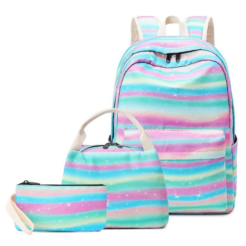 School Bags 28GD 3pcs Backpack For Teenager Girl Laptop Daypack With Lunch Bag Pencil Case, Green