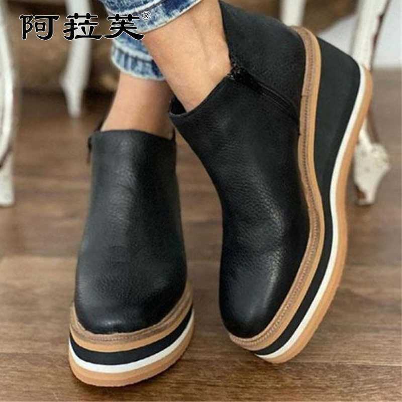 Platform Chelsea Women Boots Fashion Goth Casual Wedges Botas 2022 Winter Warm Ankle Snow Mid Heels Woman Shoes 211021