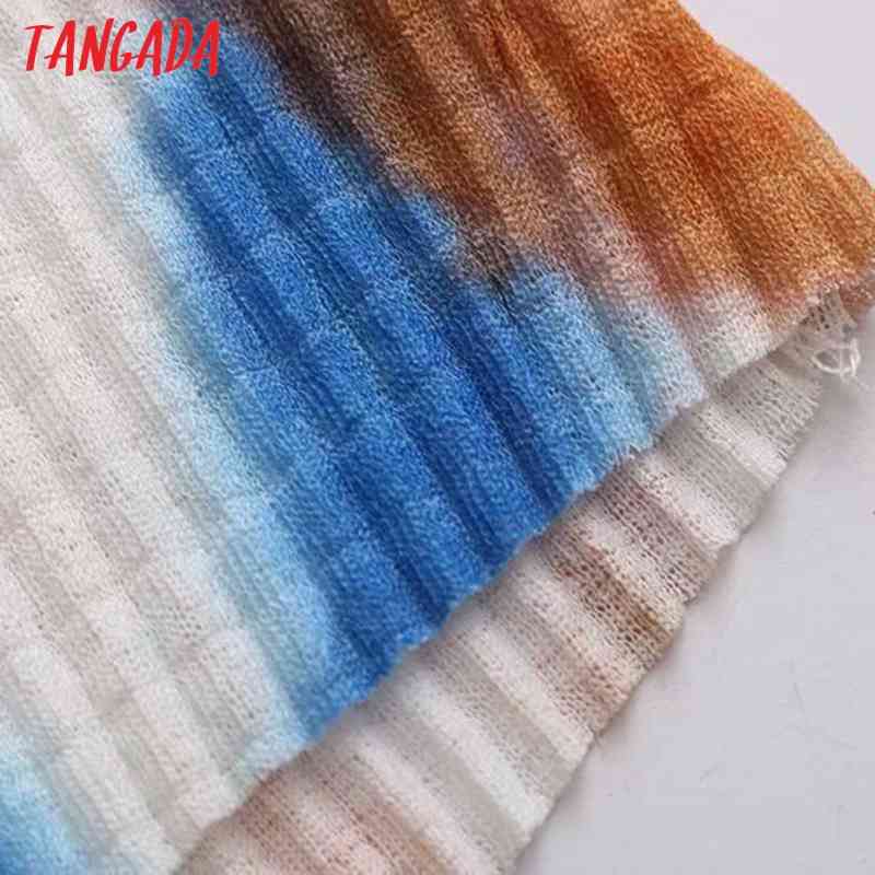 Women Tie Dye Print Summer Strap Sleeveless Ladies Pleated Midi Dress Vestidos 4N27 210416
