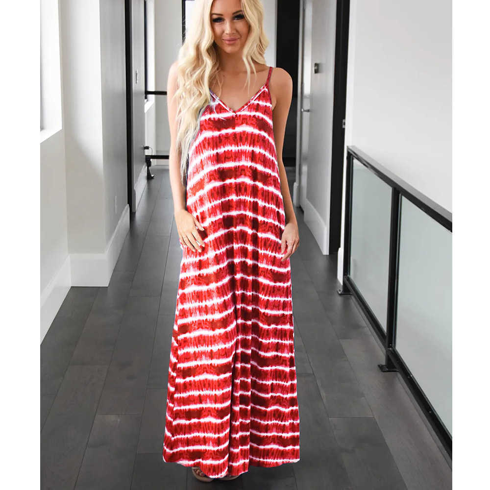 VANOVICH Women's Sleeveless Summer Dress V-neck Fashion Casual Ladies Striped Women Clothing 210615