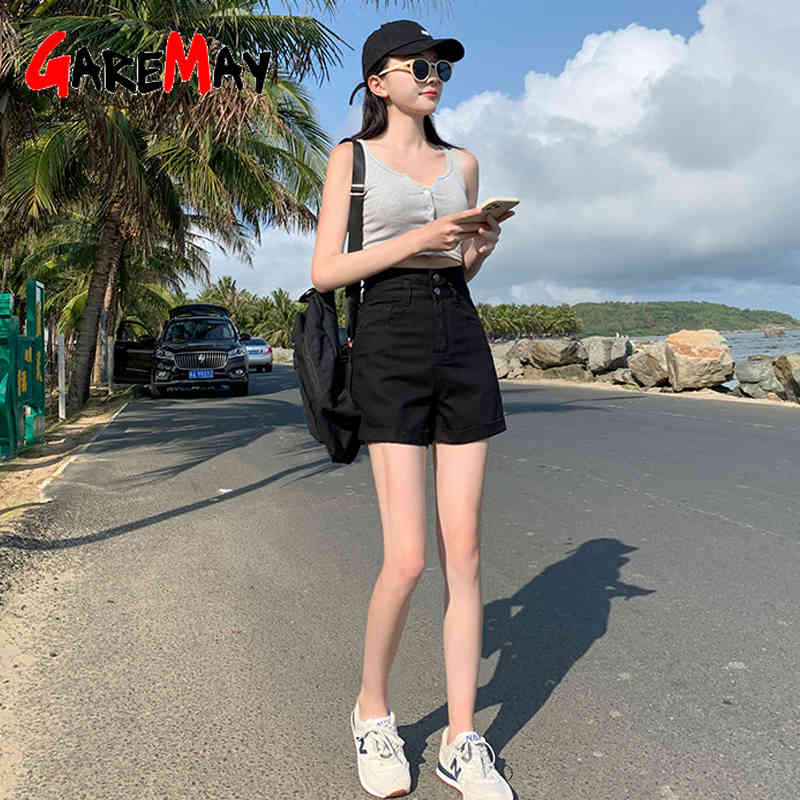 White Denim Shorts with High Waist Classic Casual Black Summer Vintage Women's Plus Size for Women 210428