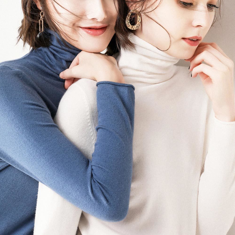 Women Fall Casual Flat Knitted Sweater Solid Cotton Soft Bottoming Pullover Long Sleeve Elegant Turtleneck 210428
