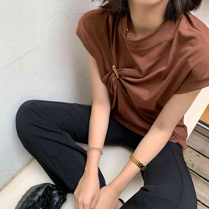 Patchwork Metal Button Vest For Women Stand Collar Sleeveless Casual White Vests Female Fashion Clothes Summer 210524