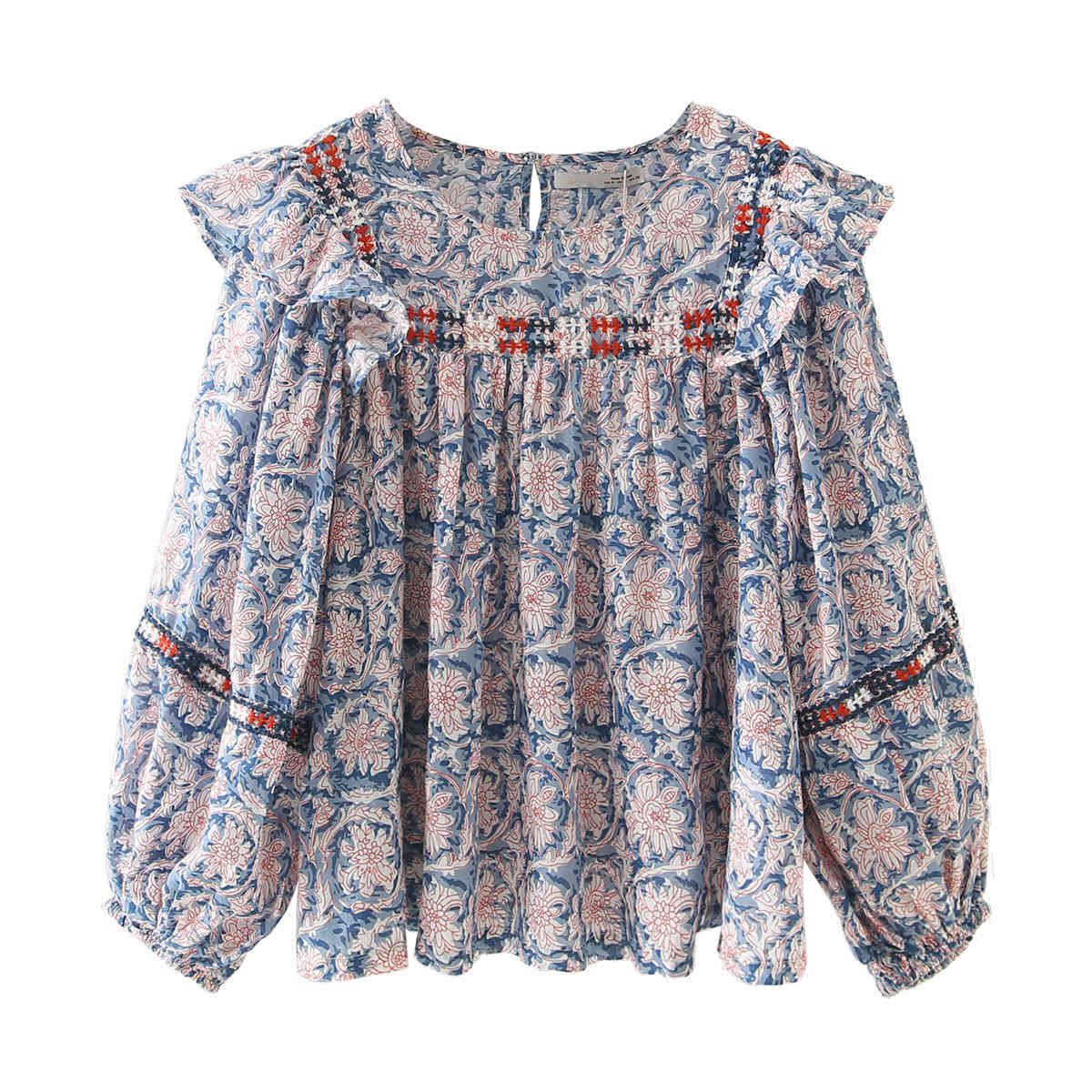 Women's Blouses & Shirts women blue floral print long sleeve blouses ruffles trimming embriodery boho tops spring summer bohemian, Color as shown
Women's Blouses & Shirts women blue floral print long sleeve blouses ruffles trimming embriodery boho tops spring summer bohemian, Color as shown