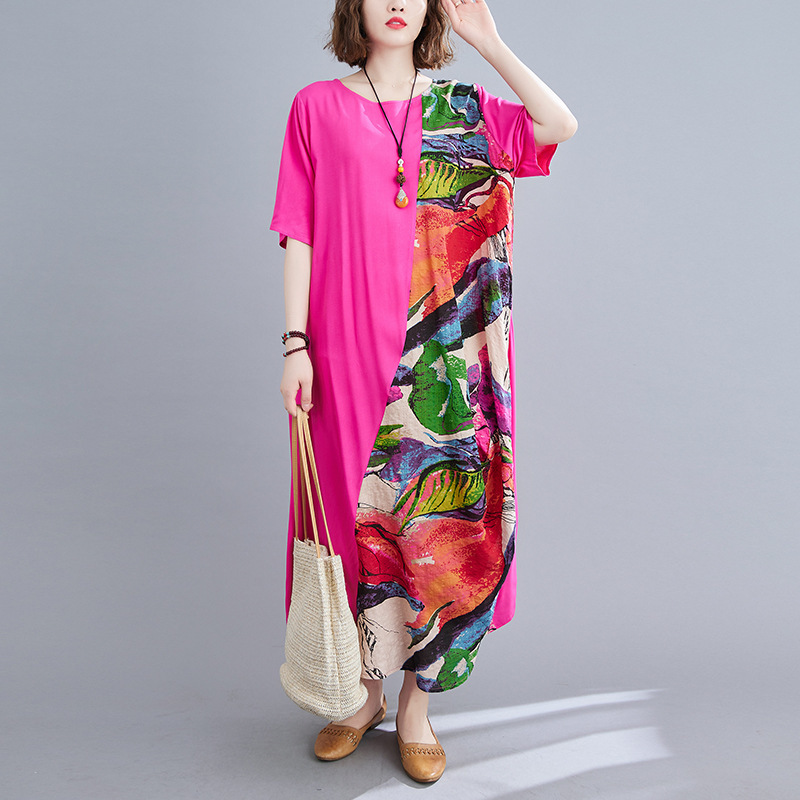 Johnature Vintage Patchwork Summer Dresses Casual Ankle-length O-Neck Short Sleeve Loose Women Straight Dresses 210521, Rose red
Johnature Vintage Patchwork Summer Dresses Casual Ankle-length O-Neck Short Sleeve Loose Women Straight Dresses 210521, Rose red
