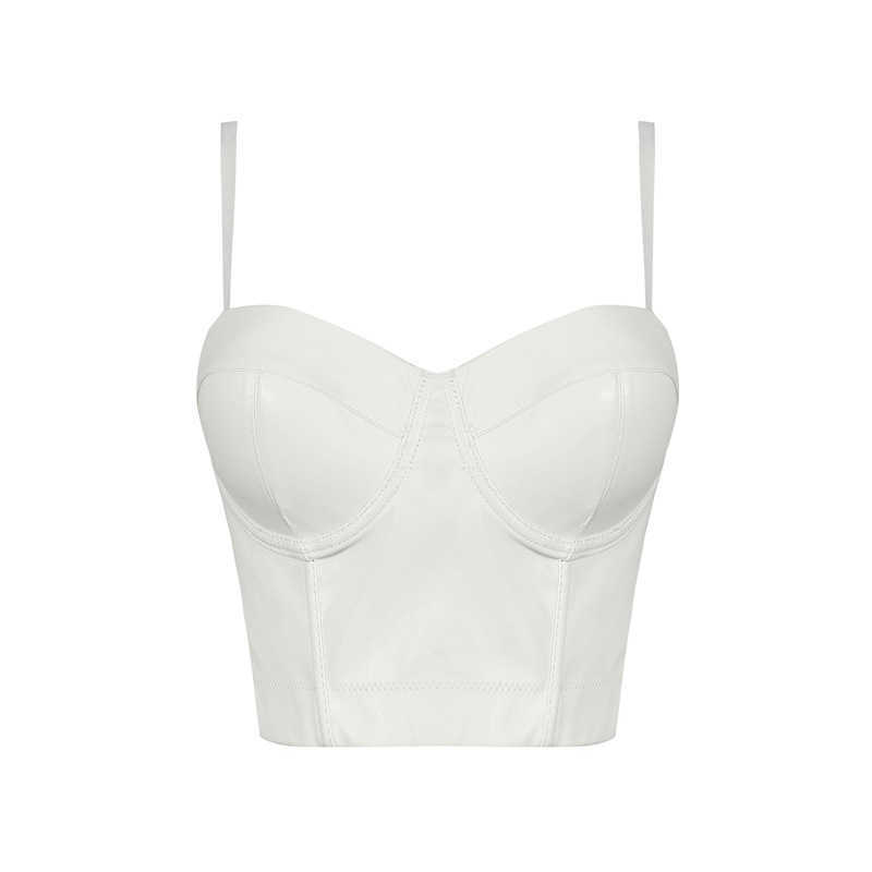 Fashion Sexy PU Leather Bralet Women's Club Bra Cropped Top Bustier Camis 3 Colors S-XL 210527
