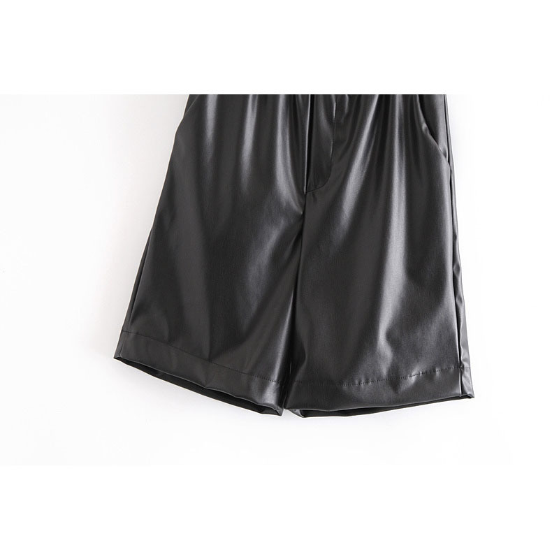 Faux Leather Casual Shorts High Waist Women's Western Style Fashion Elastic Waist Loose Black Chic Female PU shorts 210507