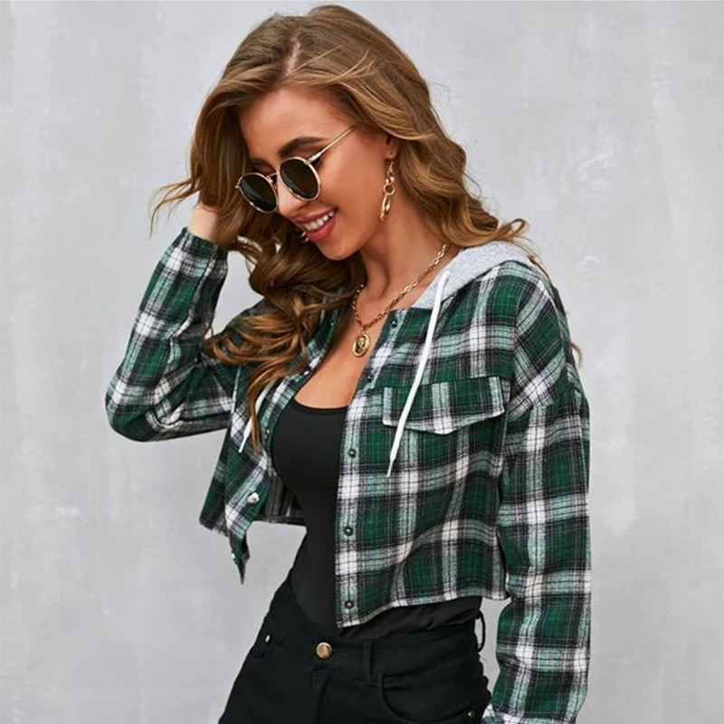 Women Blouses & Shirts Drop Shoulder Plaid Contrast Drawstring Hooded Blouse Jacket Sleeved Grid Cardigan Coat, White
Women Blouses & Shirts Drop Shoulder Plaid Contrast Drawstring Hooded Blouse Jacket Sleeved Grid Cardigan Coat, White