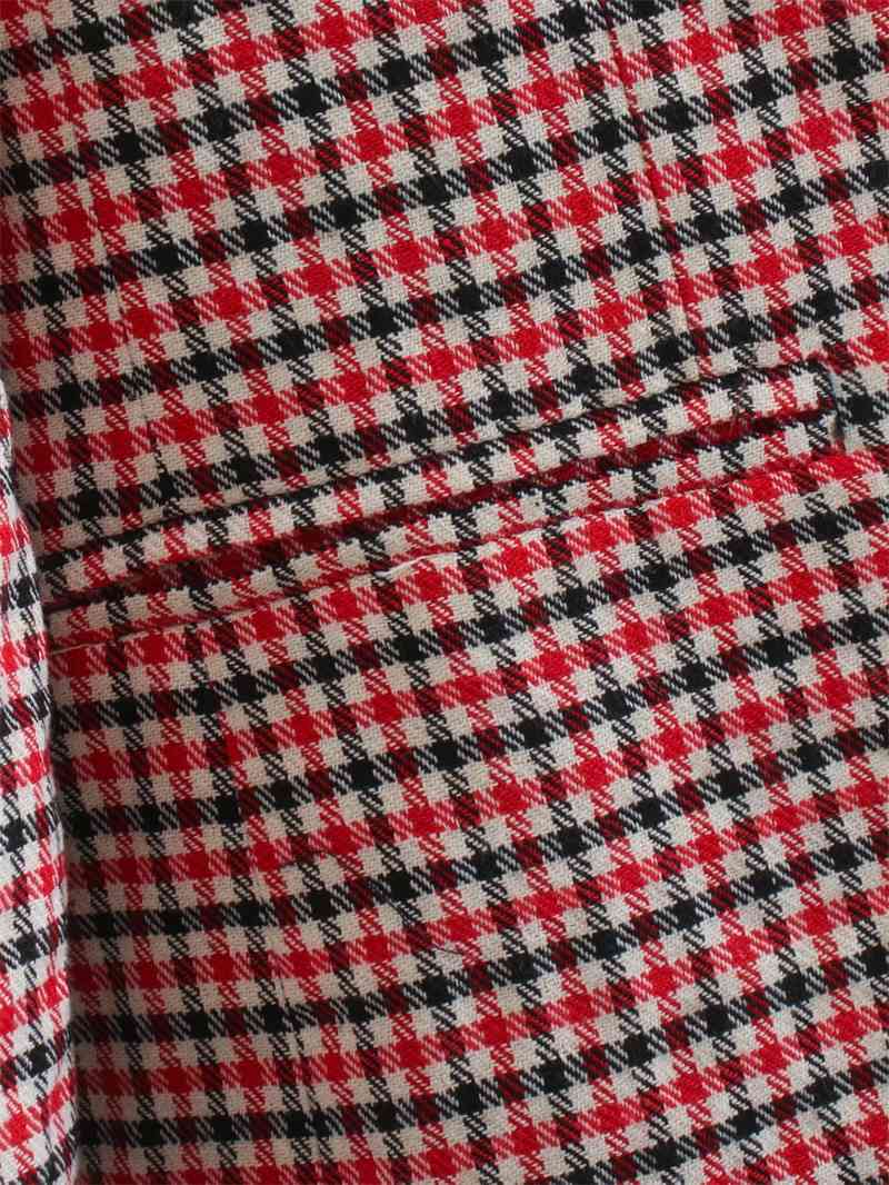 Women Elegant Fashion Red Pliad Double Breasted Blazer Vintage Female Pockets Notched Coat Lady Office Wear 210521