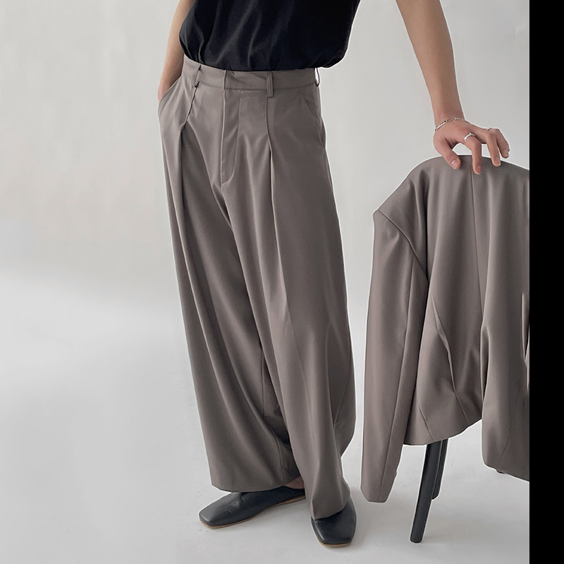 IEFB Men's Spring Summer Foled Front Suit Pants Loose Straight Business Trousers Causal High Wiaist Wide Leg Pants Y6631 210524