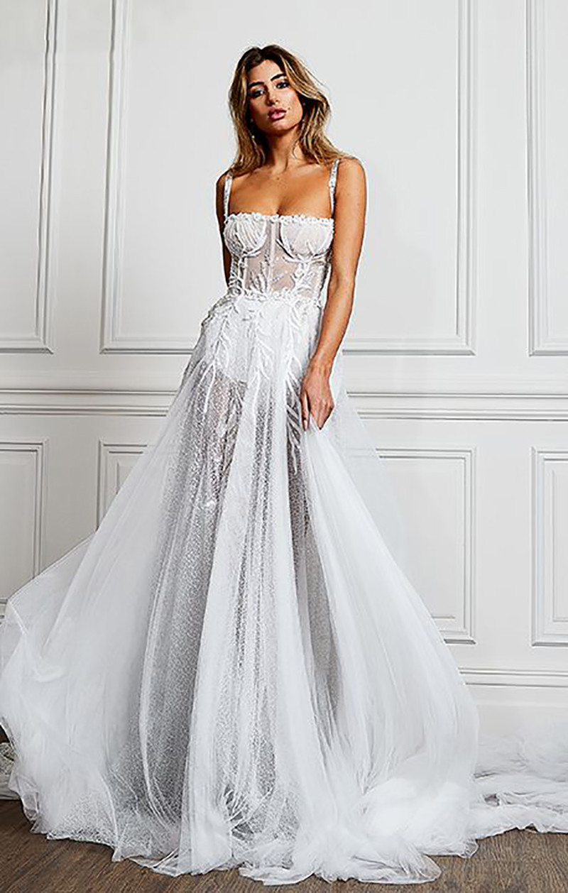 Sexy Spaghetti Straps A Line Wedding Dress 2021 Vestidos de novia Lace Bridal Gown Elegant Backless Wedding Gowns