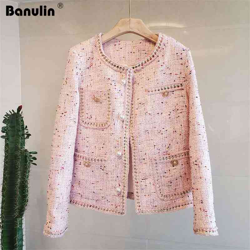 Autumn Tweed Jacket Women O-neck Coat Pearl Buttons Slim Elegant Jackets Casaco Feminine Top 210603, Blue
Autumn Tweed Jacket Women O-neck Coat Pearl Buttons Slim Elegant Jackets Casaco Feminine Top 210603, Blue