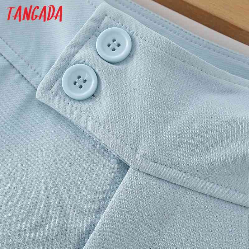 Women Elegant Solid Blue Zipper Pockets OL Shorts Pantalones DA9 210416