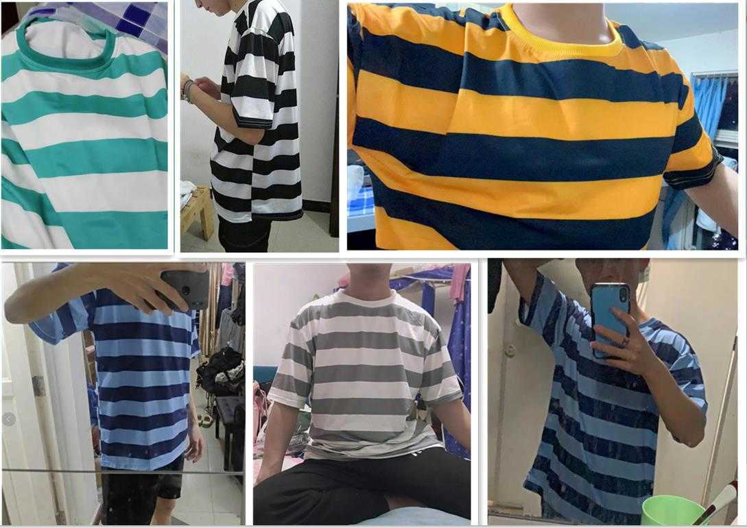 Men's Short Sleeve T-shirt Explosions Large Summer Multicolor Loose Stripes Casual 210629
