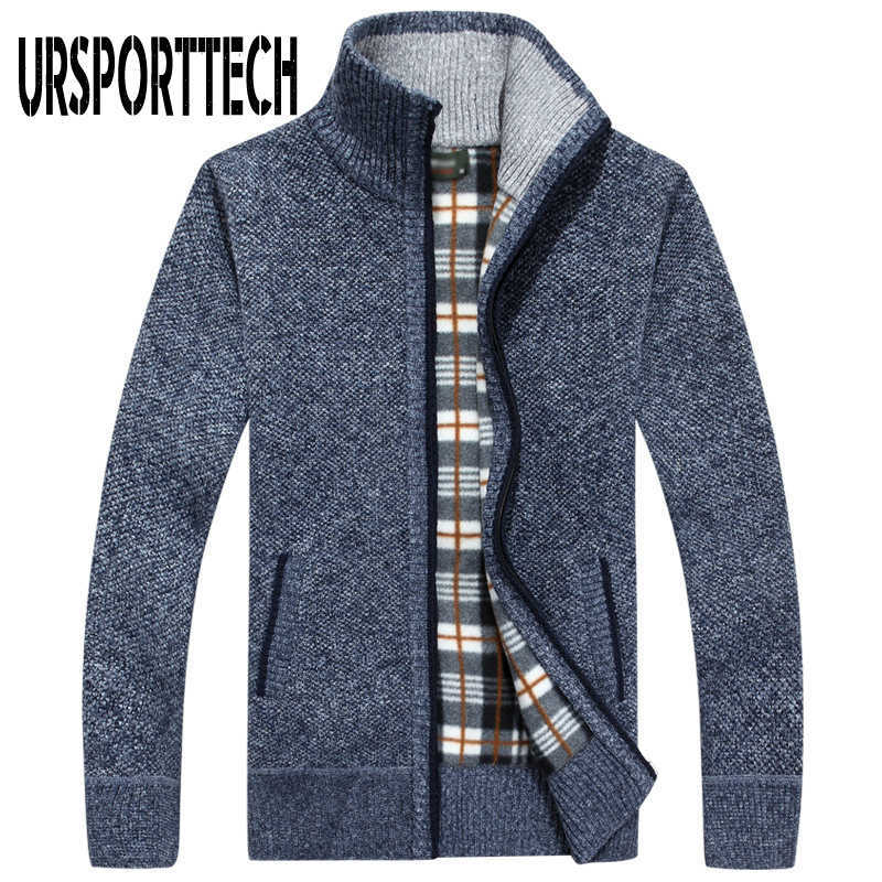 URSPORTTECH Knitted Mens Sweater Cardigan Coat Casual Faux Fur Wool Sweater Jackets Men Knitting Sweater Plus Size Warm Cardigan 211008