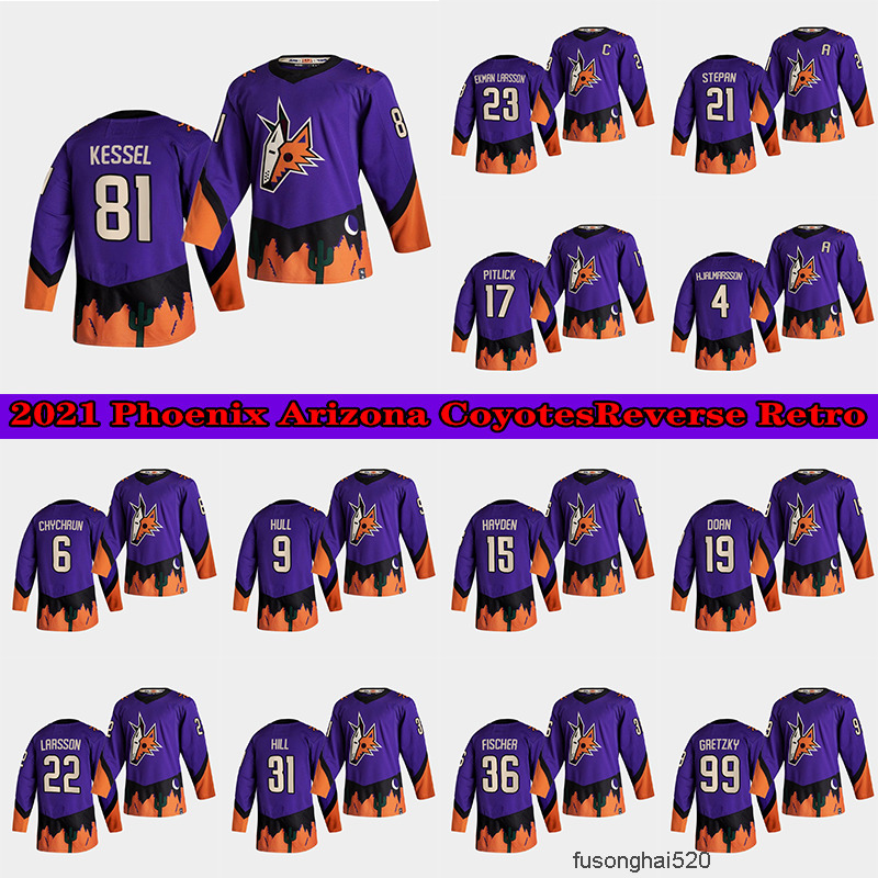 

23 Oliver Ekman-Larsson Phoenix Arizona Coyotes 2021 Reverse Retro Jersey 9 Clayton Keller 81 Phil Kessel 4 Niklas Hjalmarsson(A) Hockey, Reverse retro purple 15