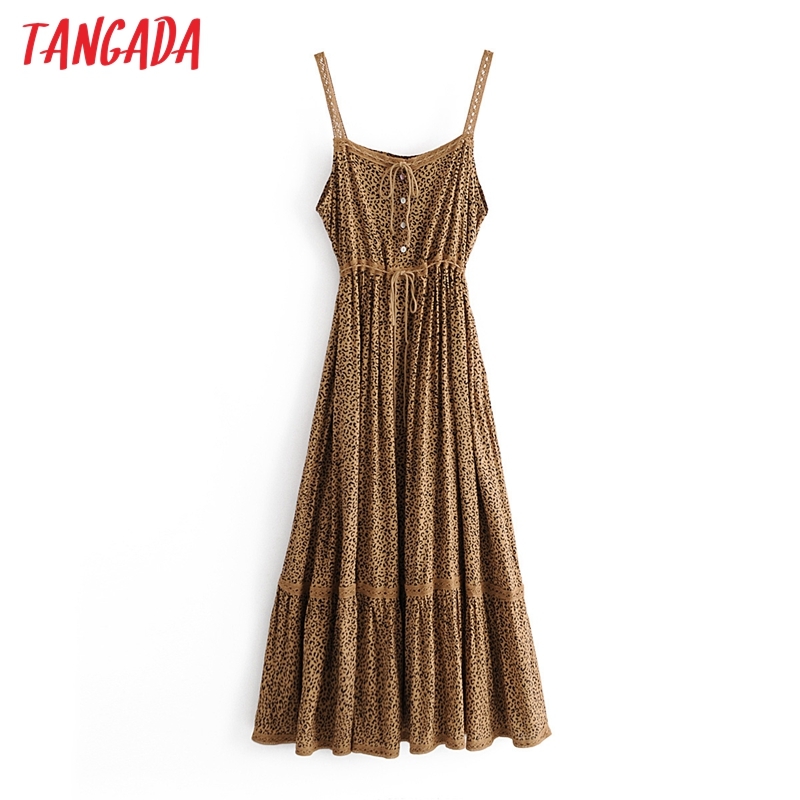 Summer Women Leopard Print Long V Neck Waist Adjust Ladies Maxi Dress Vestidos 3W140 210416