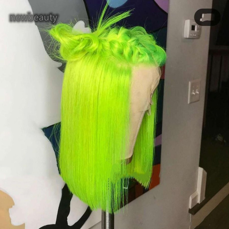 150 Density Middle Part Green Color Synthetic Lace Front Wigs For Black Women Short Straight Pre Plucked Hair Wig
