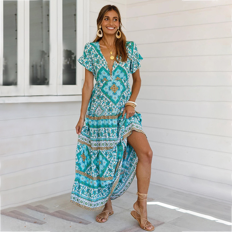 Ladies Sexy Summer Bohemian Floral Print Long Women Butterfly Sleeve V Neck Elegant Ankle Length Dress 2021 New, Green
Ladies Sexy Summer Bohemian Floral Print Long Women Butterfly Sleeve V Neck Elegant Ankle Length Dress 2021 New, Green