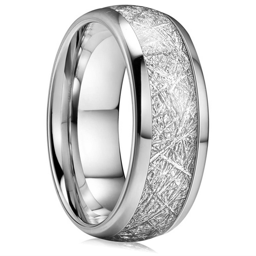 Luxury Mens Jewelry Accessories 8mm Gold Tungsten Carbide Ring Inlay Silver Meteorite Pattern Wedding Band for Men
