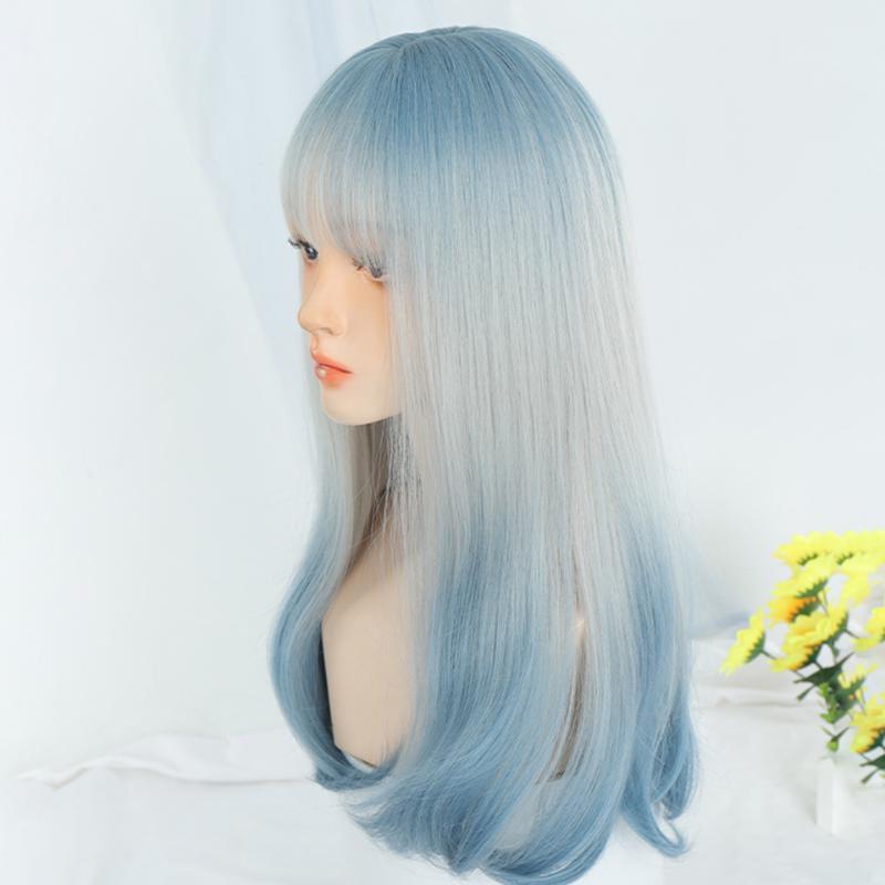 Synthetic Wigs HOUYAN Blue Gradient White Long Curly Hair Lolita Wig Cosplay Micro-curly Natural Heat-resistant