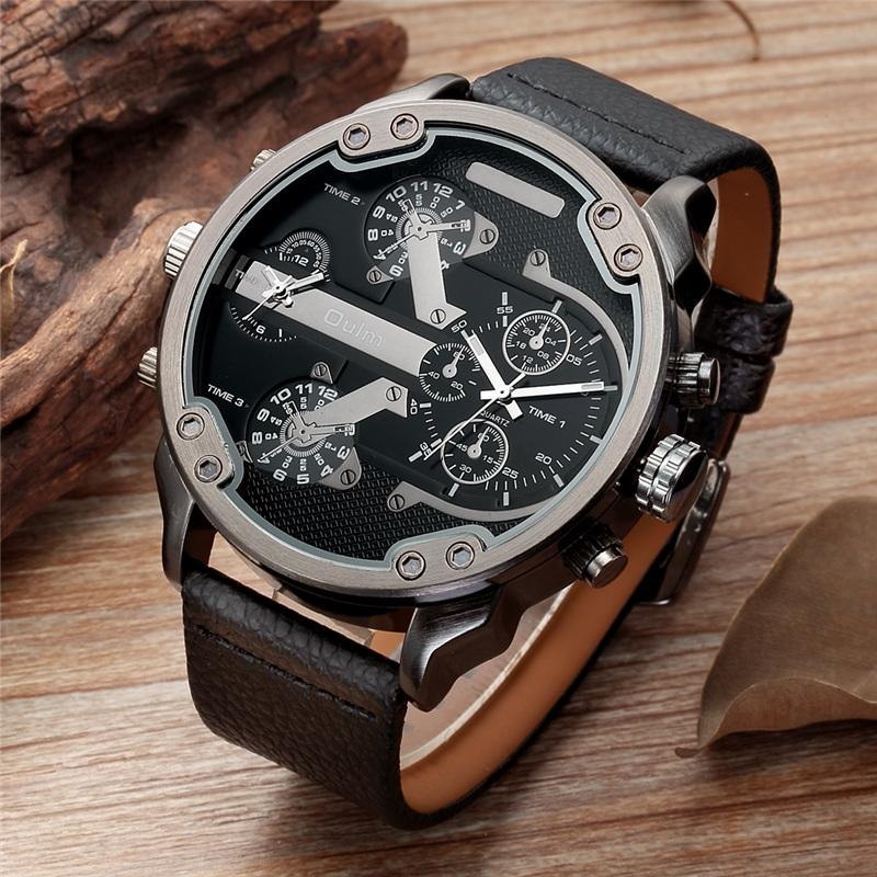 Wristwatches Oulm Super Big Size Men's Watches Two Time Zone Quartz Clock Male PU Leather Band Decorated Small Dials Men Luxury Wrist Watch, Brown
Wristwatches Oulm Super Big Size Men's Watches Two Time Zone Quartz Clock Male PU Leather Band Decorated Small Dials Men Luxury Wrist Watch, Brown