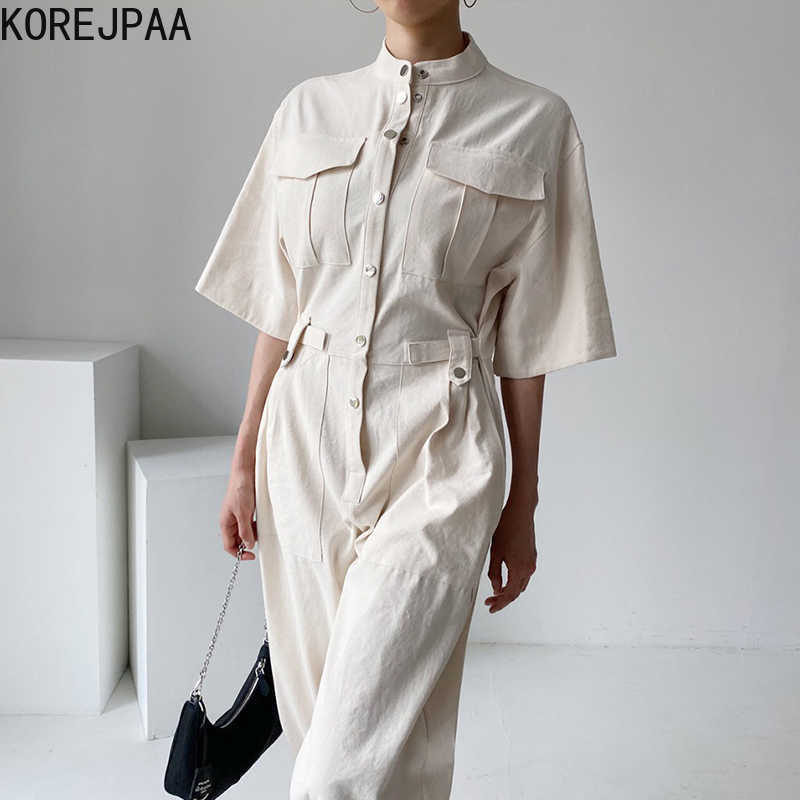 Korejpaa Women Jumpsuits Summer Korean Chic Simple Round Neck Metal Buttons High Waist Multi-Pocket Wide-Leg Casual Overall 210526, Blue
Korejpaa Women Jumpsuits Summer Korean Chic Simple Round Neck Metal Buttons High Waist Multi-Pocket Wide-Leg Casual Overall 210526, Blue