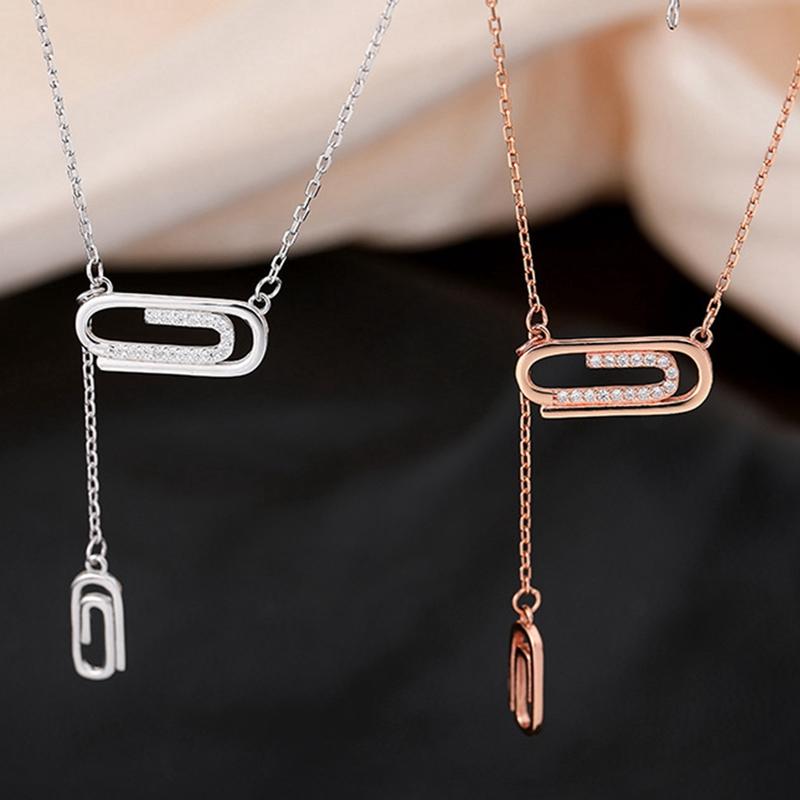 Copper Zircon Paper Clip Necklace For Women Fashion Geometric Clavicle Chain Jewelry Gifts Chains, Silver
Copper Zircon Paper Clip Necklace For Women Fashion Geometric Clavicle Chain Jewelry Gifts Chains, Silver