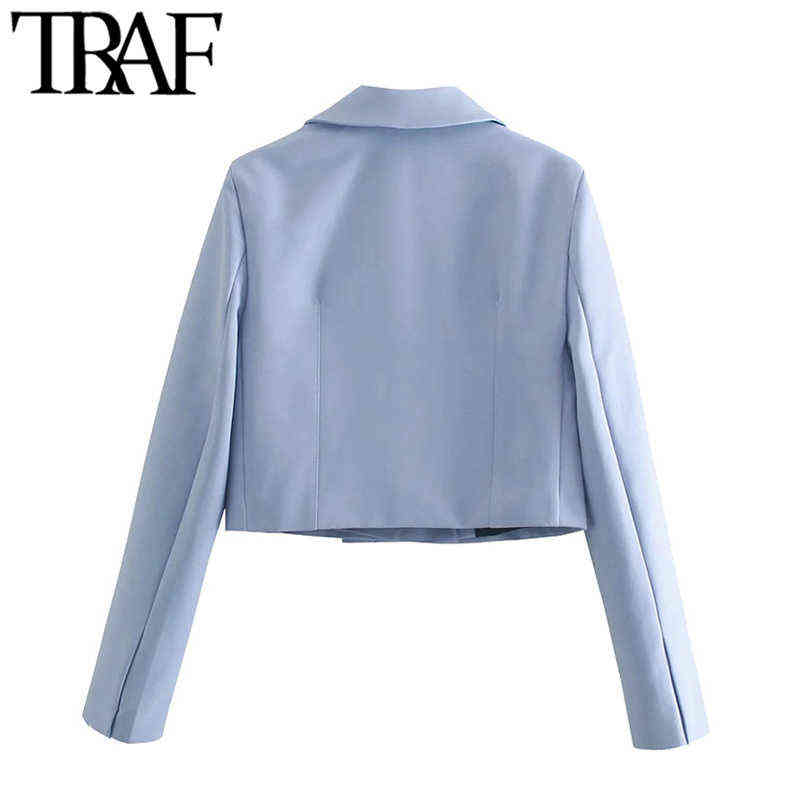 TRAF Women Fashion Hidden Breasted Cropped Blazer Coat Vintage Long Sleeve Female Outerwear Chic Veste Femme 211122