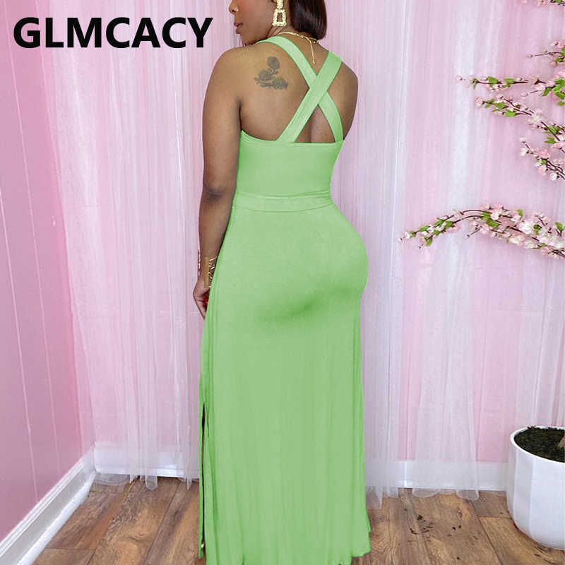 Summer Crisscross Back Slit Maxi Dress Classy Evening Party Long Vestidos 210702