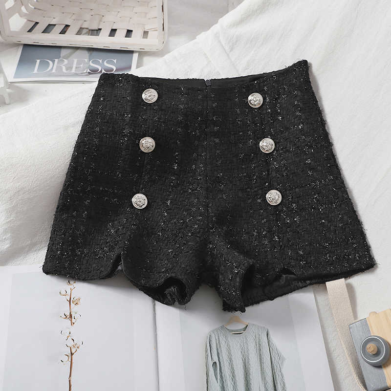 Shorts Women Autumn Spring Tweed White Black 210724