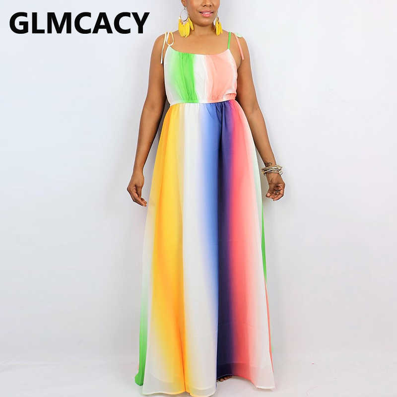 Spaghetti Strap Colorful Printed Casual Maxi Dress 210702