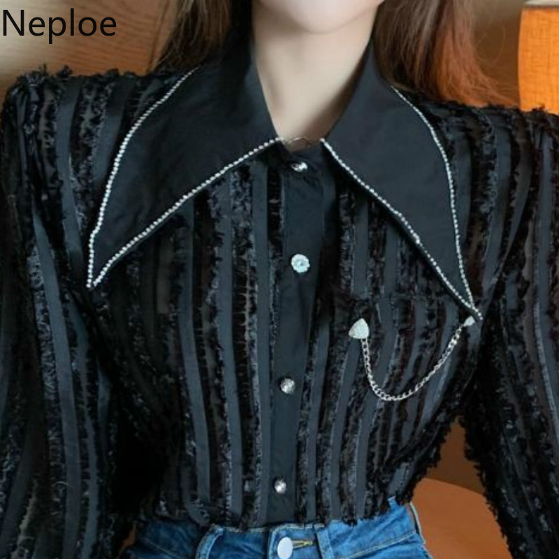Neploe Fashion Black Lace Shirt Spring Clothes Blouses Women Chic Temperament Korean Blouse Tops Blusas Mujer De Moda 210422
