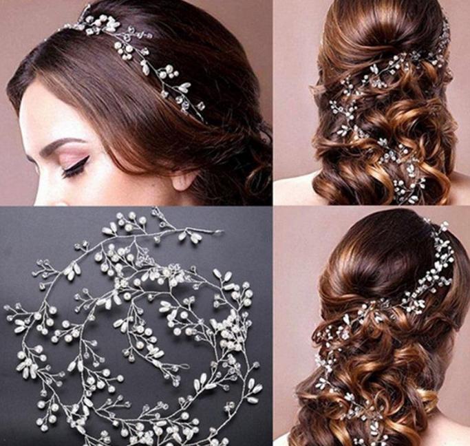 2021 Handmade Long Bridal Hair Tiara Veil Headpiece Pearl Hairbands Wedding Hair Accessories Bride Head Chain