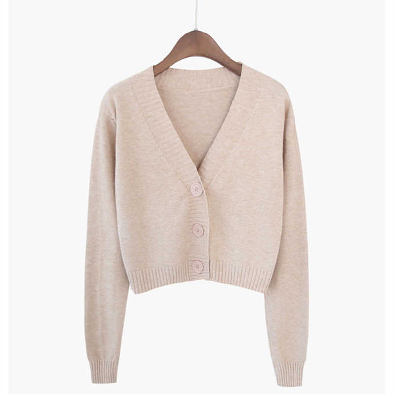 Knitted Crop Cardigan Women Korean Short Sweater Long sleeve V neck Green Blue 210914