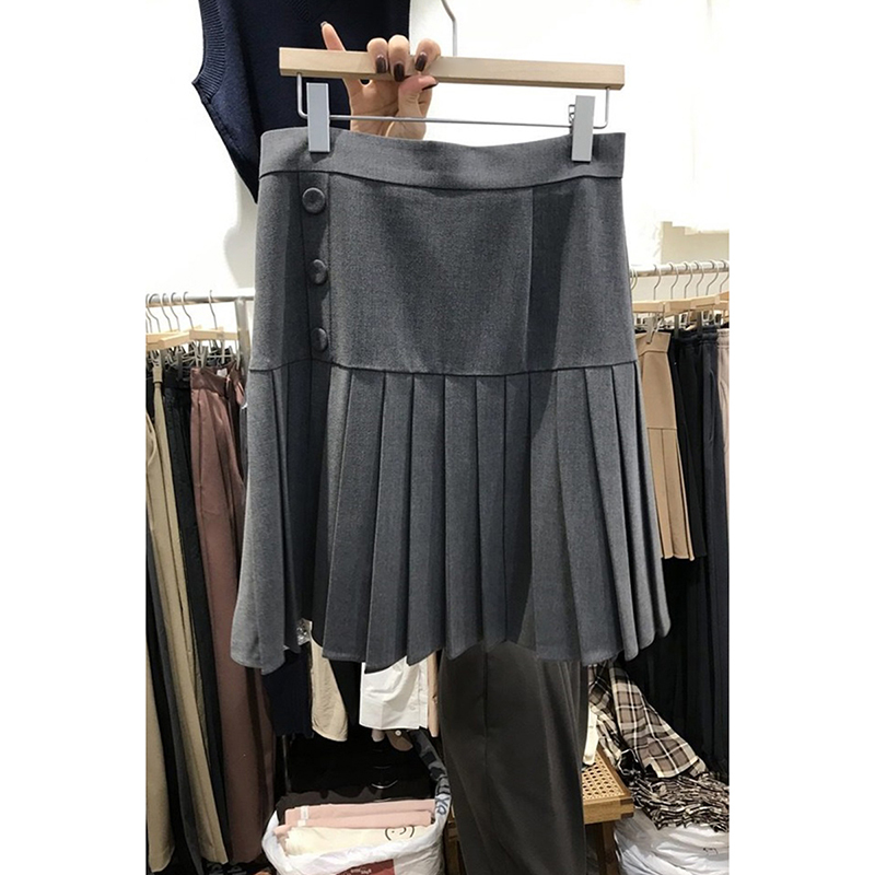 Nomikuma Korean Pleated A-line Mini Women Skirt Buttons High Waist Elegant Skirts Autumn New Causal Mujer Faldas 6D379 210427