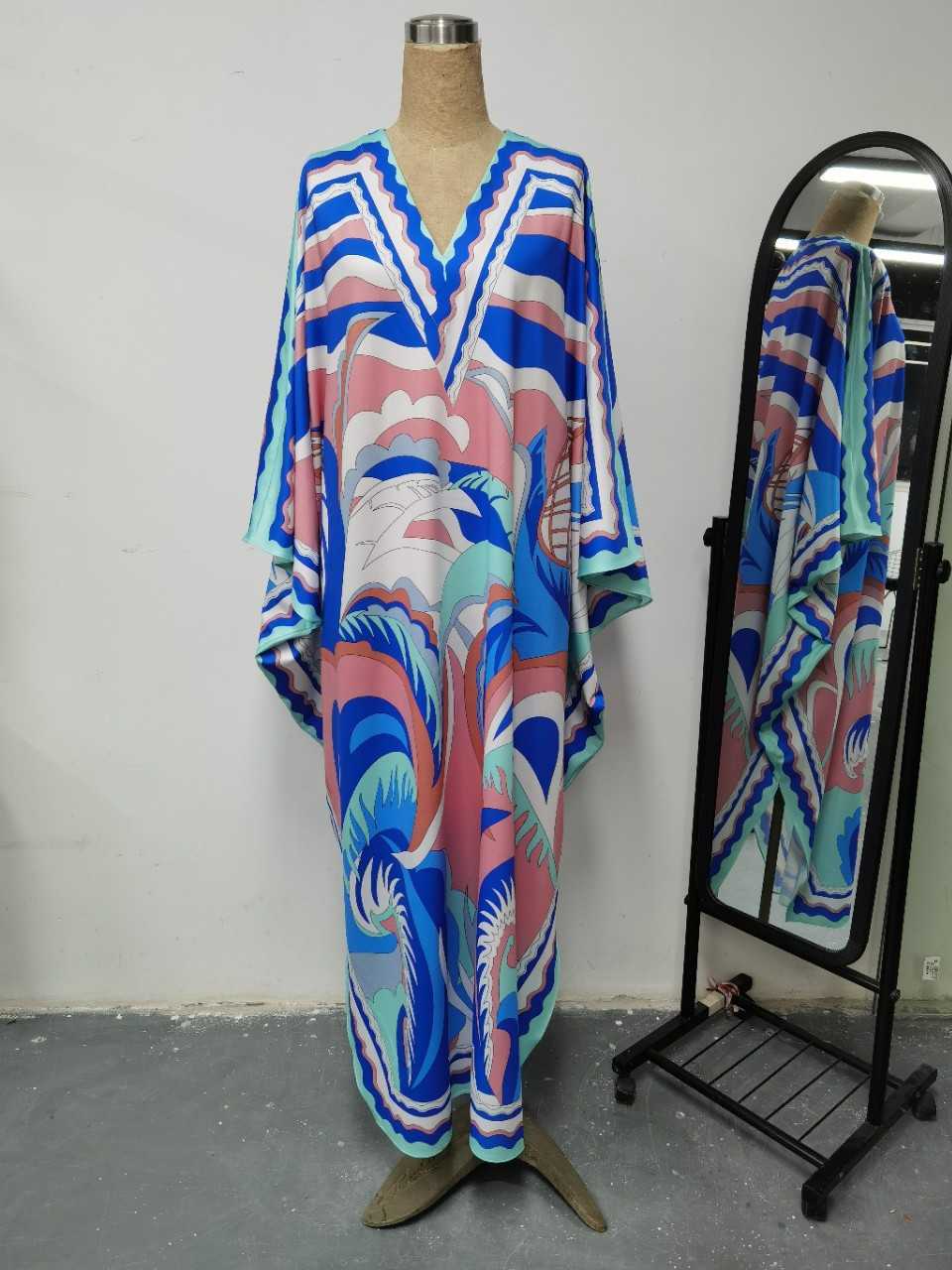 Summer Robe V Collar Batwing Sleeve Print Plus Size Loose A-Line Dresses for Women 210615, Blue
Summer Robe V Collar Batwing Sleeve Print Plus Size Loose A-Line Dresses for Women 210615, Blue