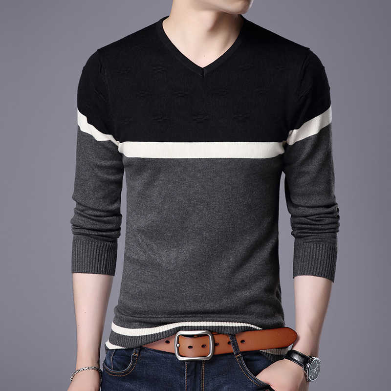 Liseaven Men Pullover Sweater V Neck Casual Slim Fit Sweaters Long Sleeve Pullover Tops 210929