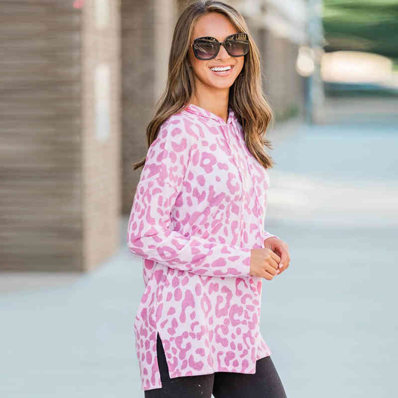 Women Autumn Sweatshirt Leopard Print Fashion Hoodie Tops Long Sleeve Hooded Pullover Casual Loose Tunic Sudadera Mujer 210515