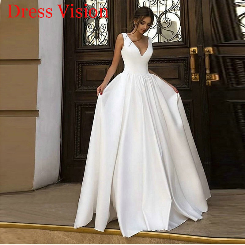 Sexy Satin V-neck Sleeveless Wedding Dresses Formal Wedding Bridal Gowns Vestidos De Novia Robe De Marie, White
Sexy Satin V-neck Sleeveless Wedding Dresses Formal Wedding Bridal Gowns Vestidos De Novia Robe De Marie, White