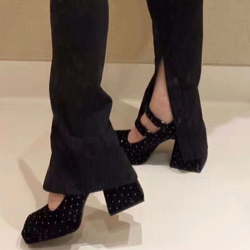 Rimocy Fashion Square Toe Mary Jane Platform Shoes Women Black Ankle Strap High Heels Pumps Woman Patent Leather Chunky Shoes 210408